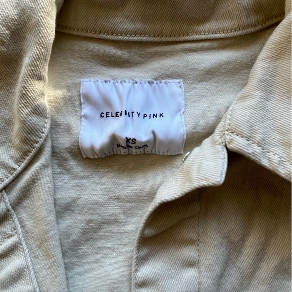 Celebrity Pink Cream 100% Cotton Denim Frayed Hem Shacket Shirt Jacket - Picture 5 of 7